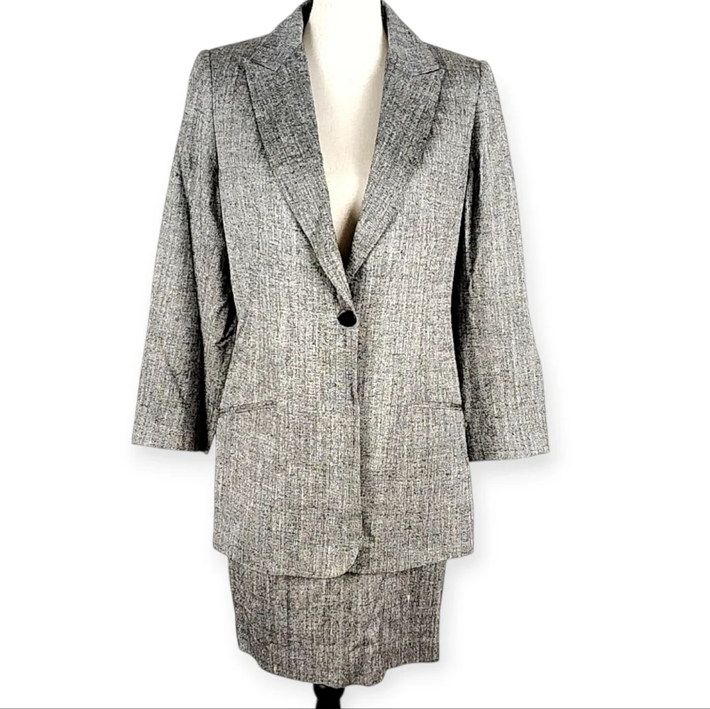 Vintage Silk Neiman Marcus 100% Silk Tweed Skirt Suit Set 90s Career Woman Wear